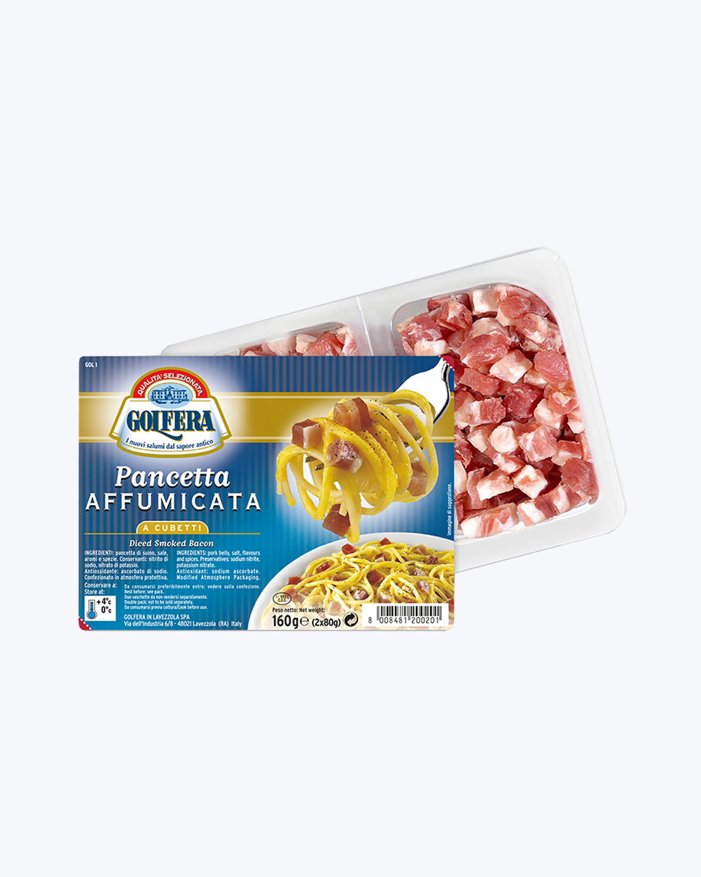 Šoninė Pancetta Affumicata kubeliais 160g